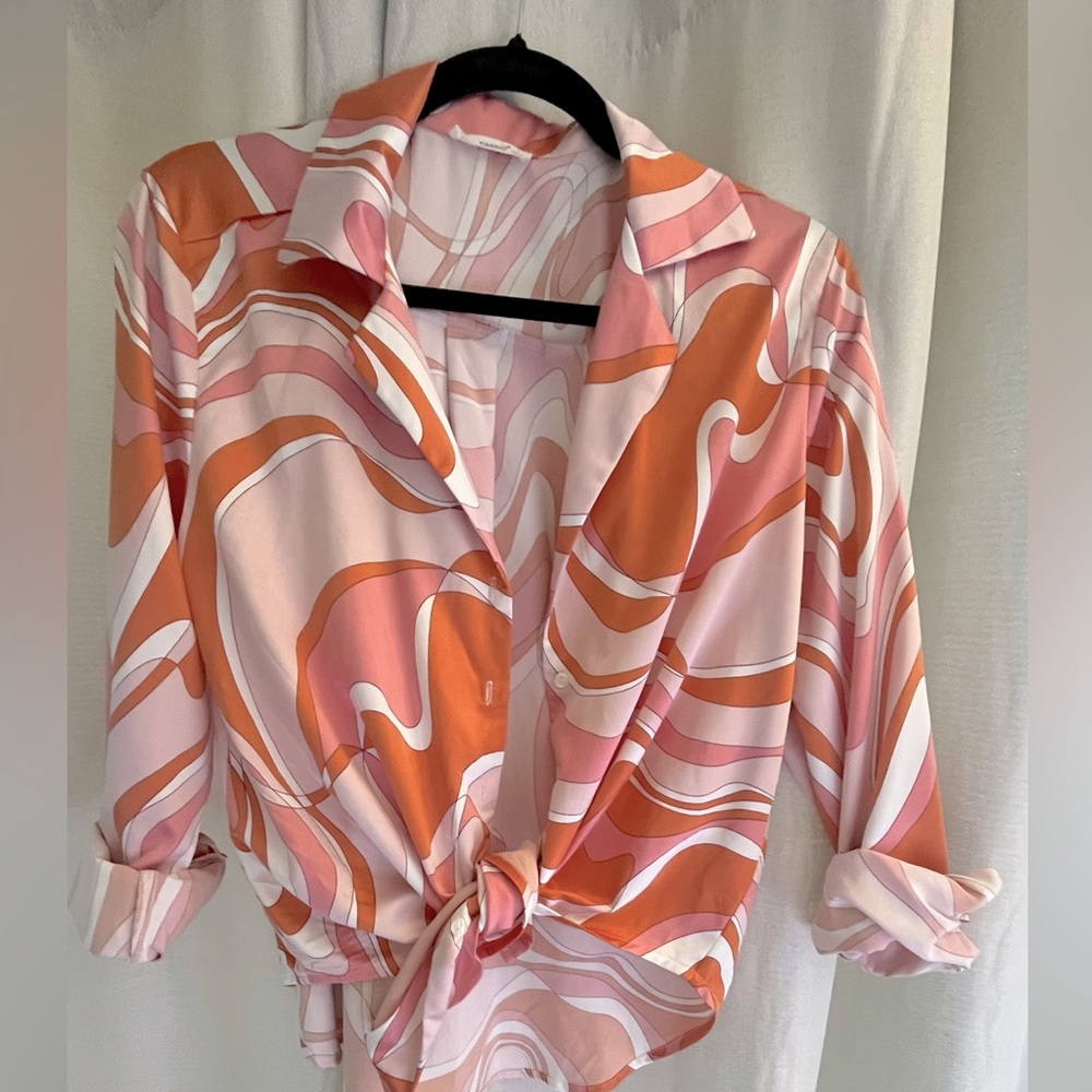 Vintage style silky button down top